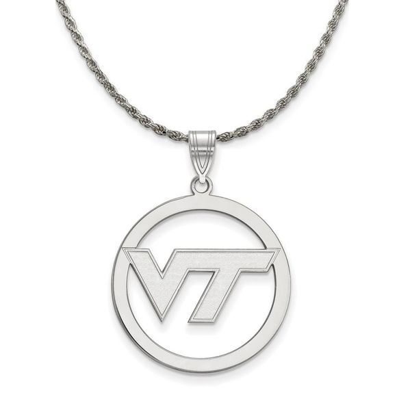 Sterling Silver Virginia Tech Large Circle Pendant Necklace - 24 Inch